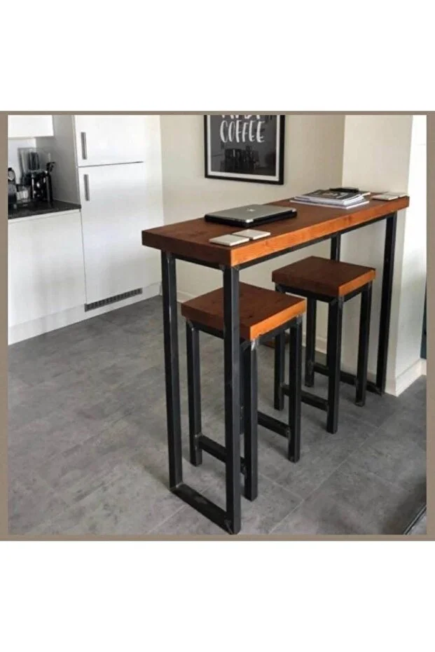Doğal Ahşap Bar Masası Ve Tabure